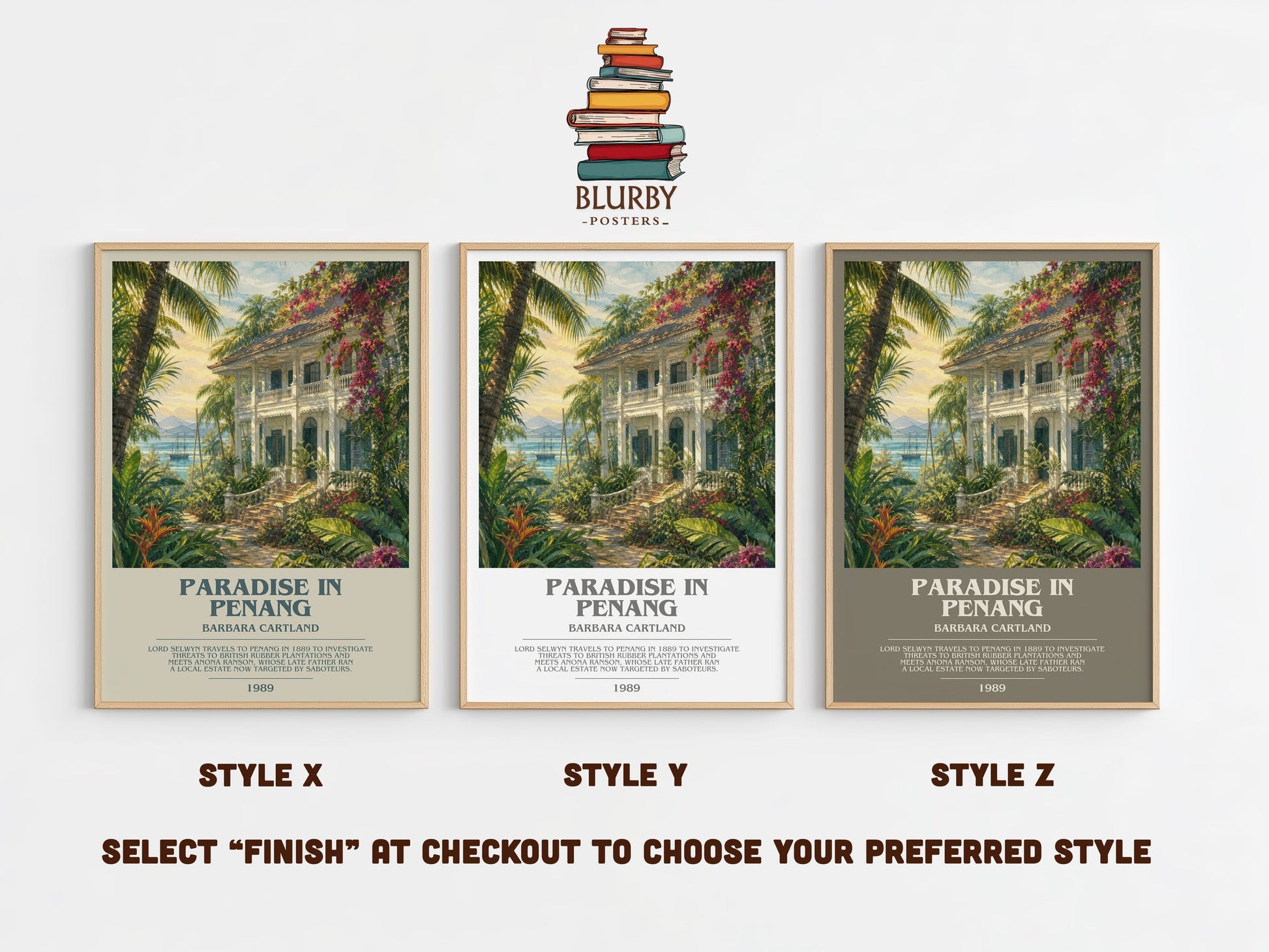 Paradise In Penang bookish print in frame leaning in hallway – romance wall art