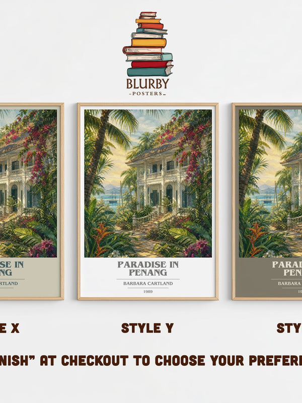 Paradise In Penang book cover print in frame leaning in hallway – romance wall art