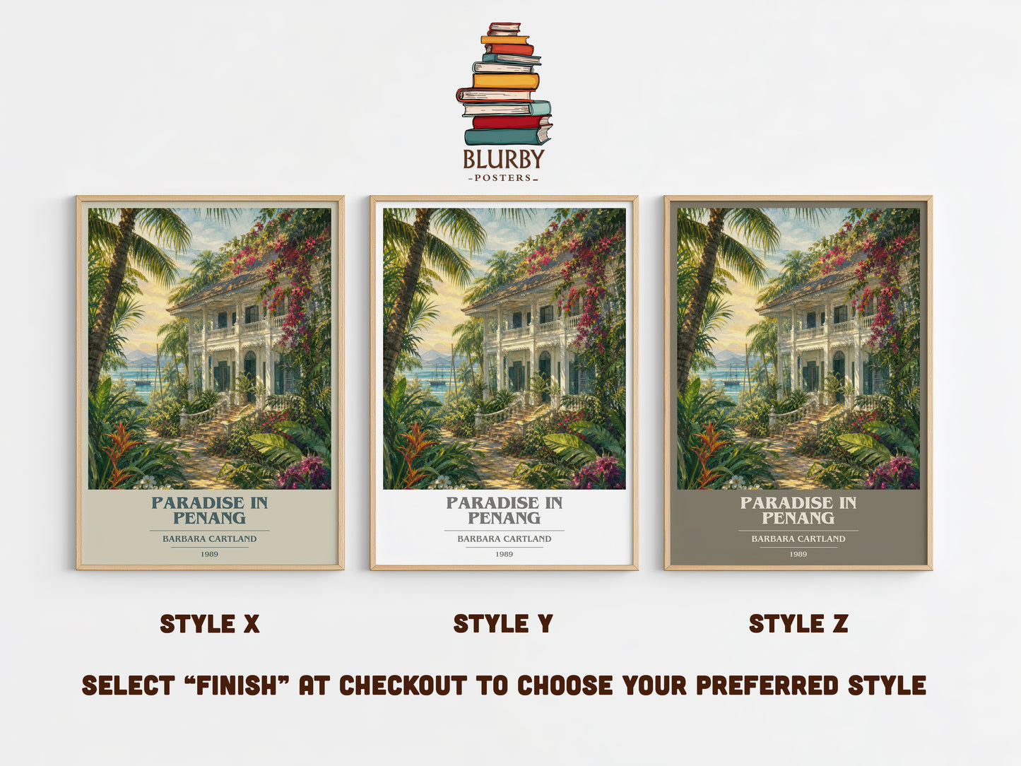 Paradise In Penang book cover print in frame leaning in hallway – romance wall art