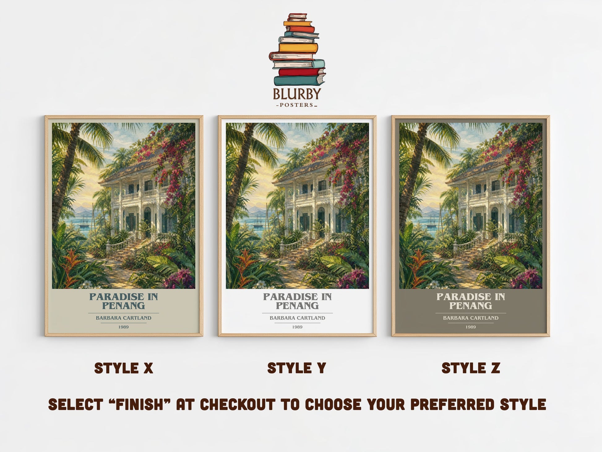 Paradise In Penang book cover print in frame leaning in hallway – romance wall art