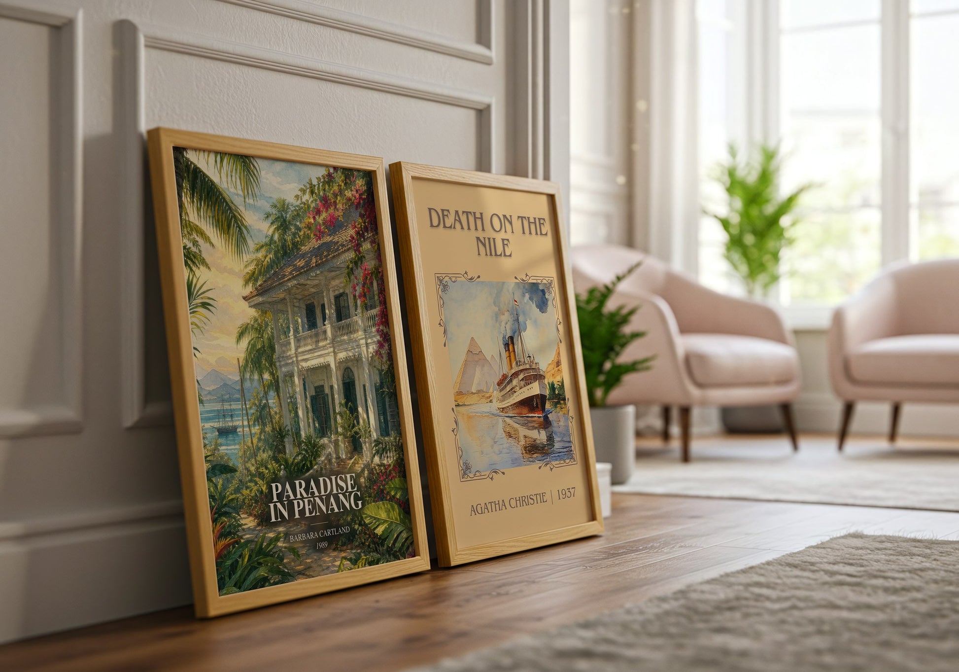 Paradise In Penang watercolour print framed by window – literary home decor