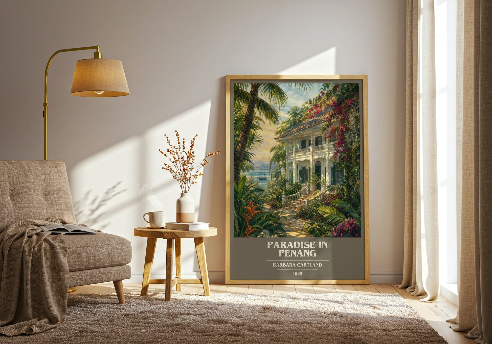 Paradise In Penang book cover print on bookshelf – Barbara Cartland fan gift