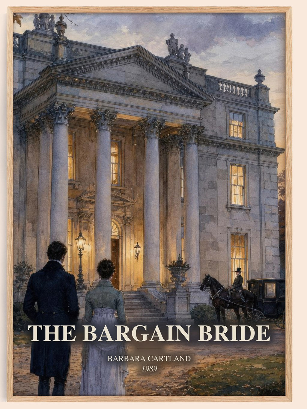The Bargain Bride watercolour book poster by Barbara Cartland – framed literary art print