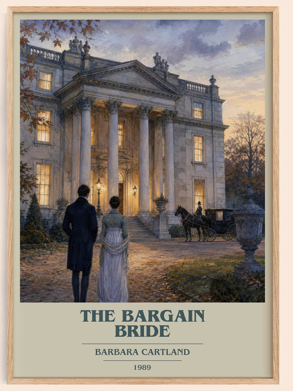The Bargain Bride book cover book poster by Barbara Cartland – framed literary art print