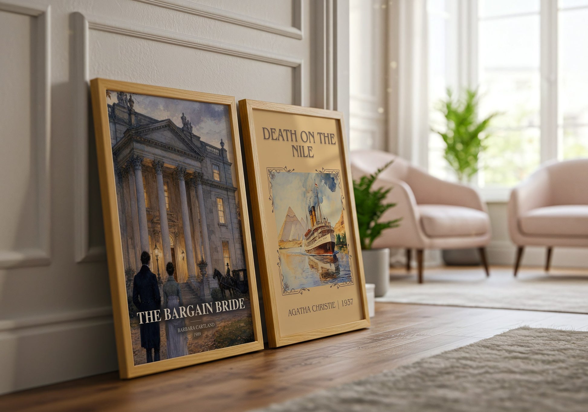 The Bargain Bride watercolour print framed by window – literary home decor