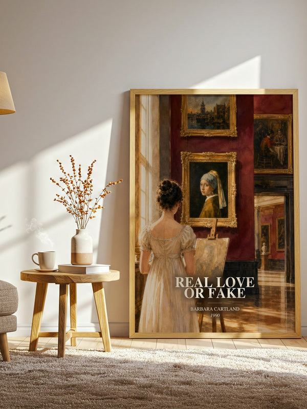 Real Love Or Fake watercolour print in frame leaning in hallway – romance wall art