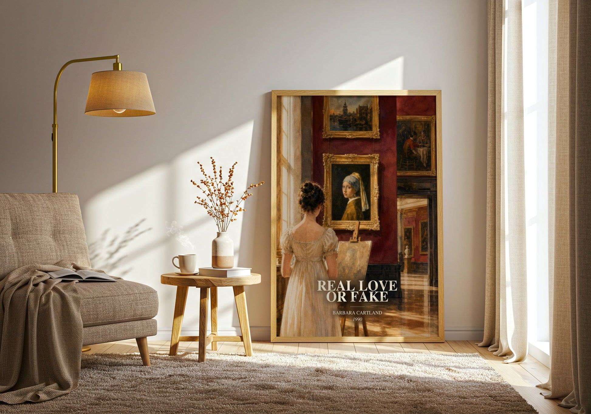 Real Love Or Fake watercolour print in frame leaning in hallway – romance wall art