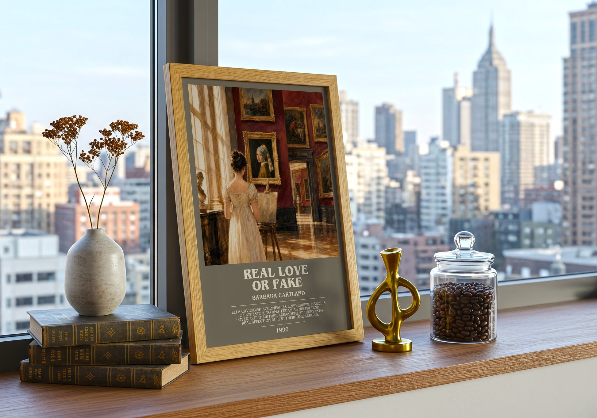 Real Love Or Fake bookish print framed by window – literary home decor