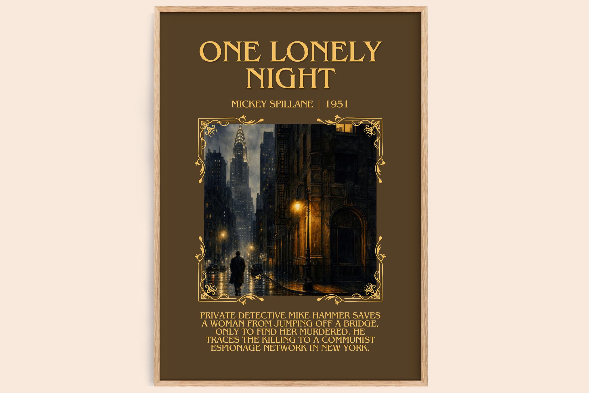 One Lonely Night Minimalist Book Poster by Mickey Spillane