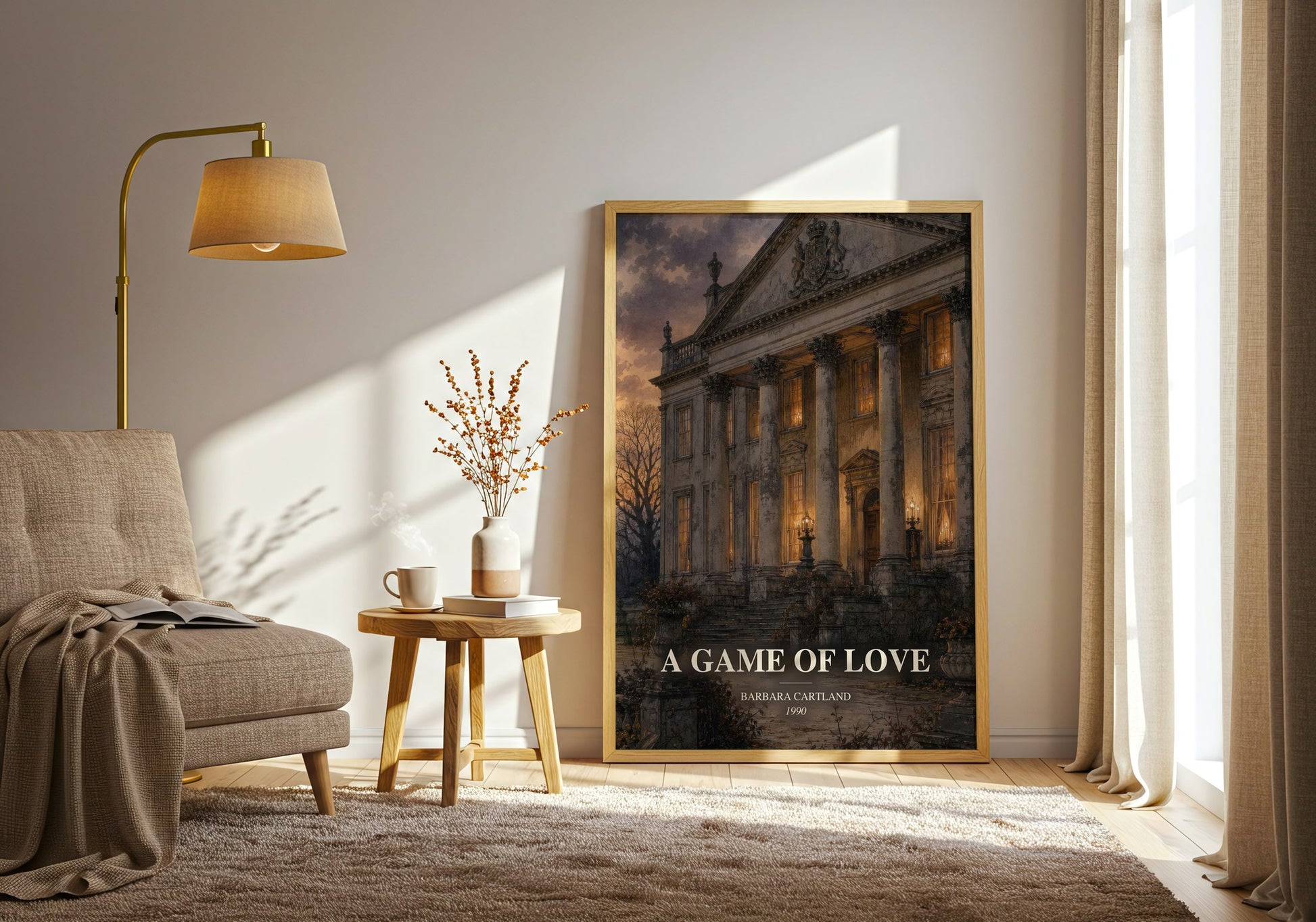 A Game Of Love watercolour print in frame leaning in hallway – romance wall art