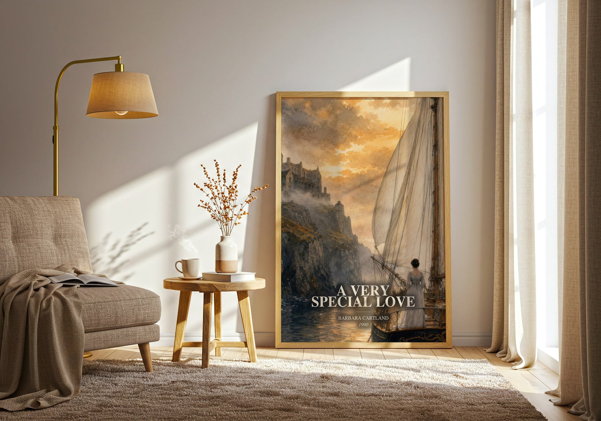 A Very Special Love watercolour print in frame leaning in hallway – romance wall art