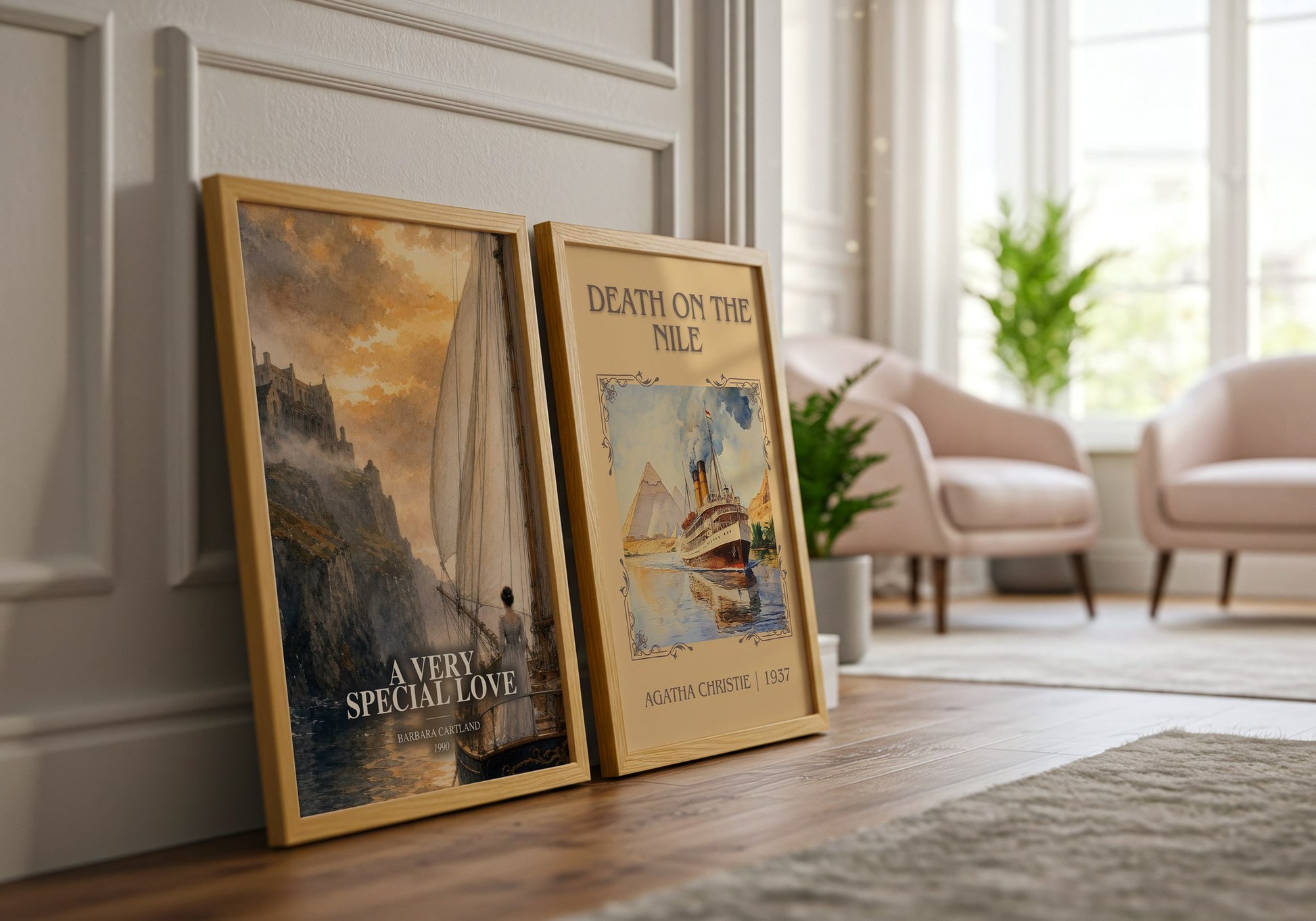 A Very Special Love watercolour print framed by window – literary home decor