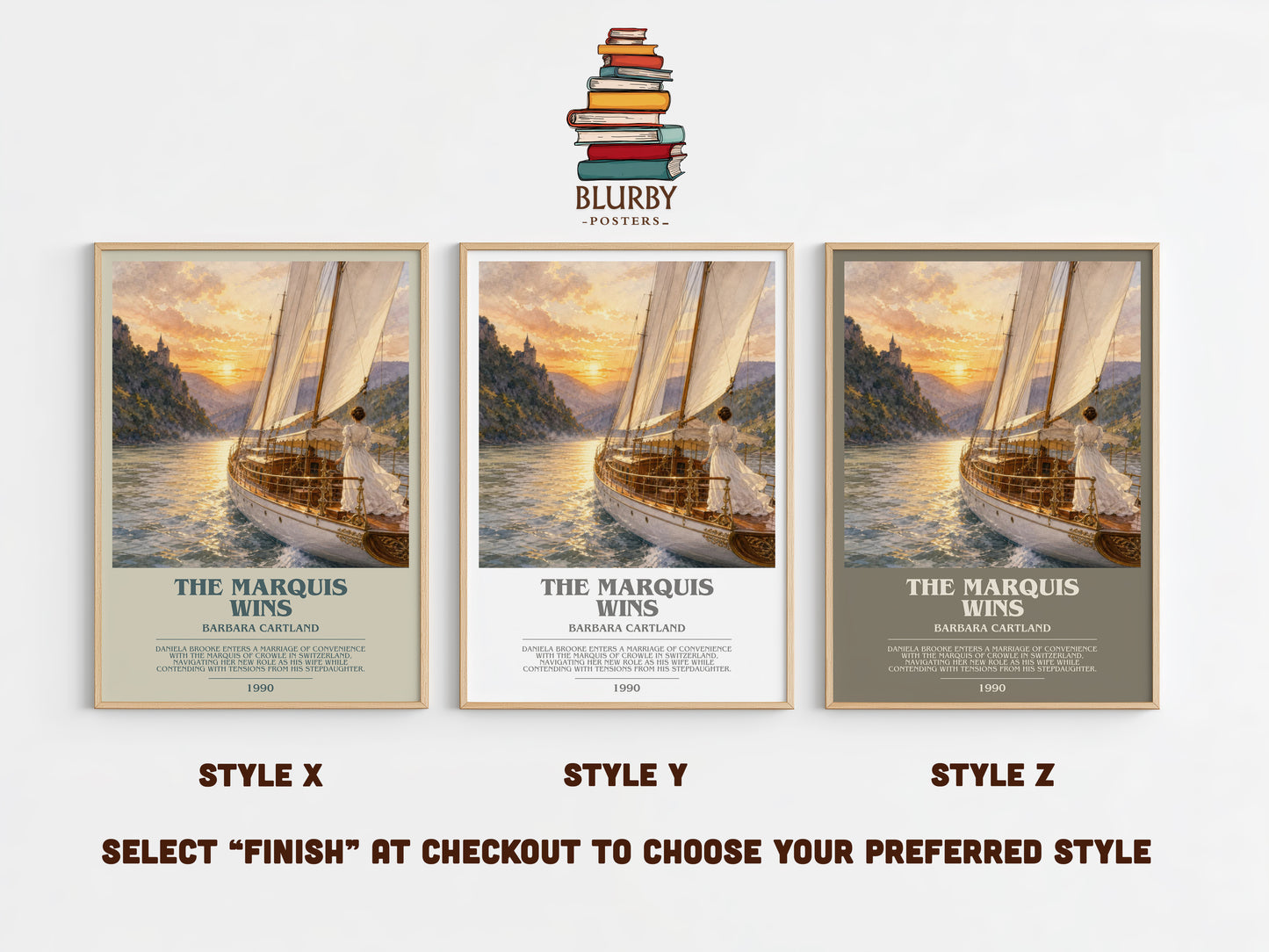 The Marquis Wins bookish print in frame leaning in hallway – romance wall art