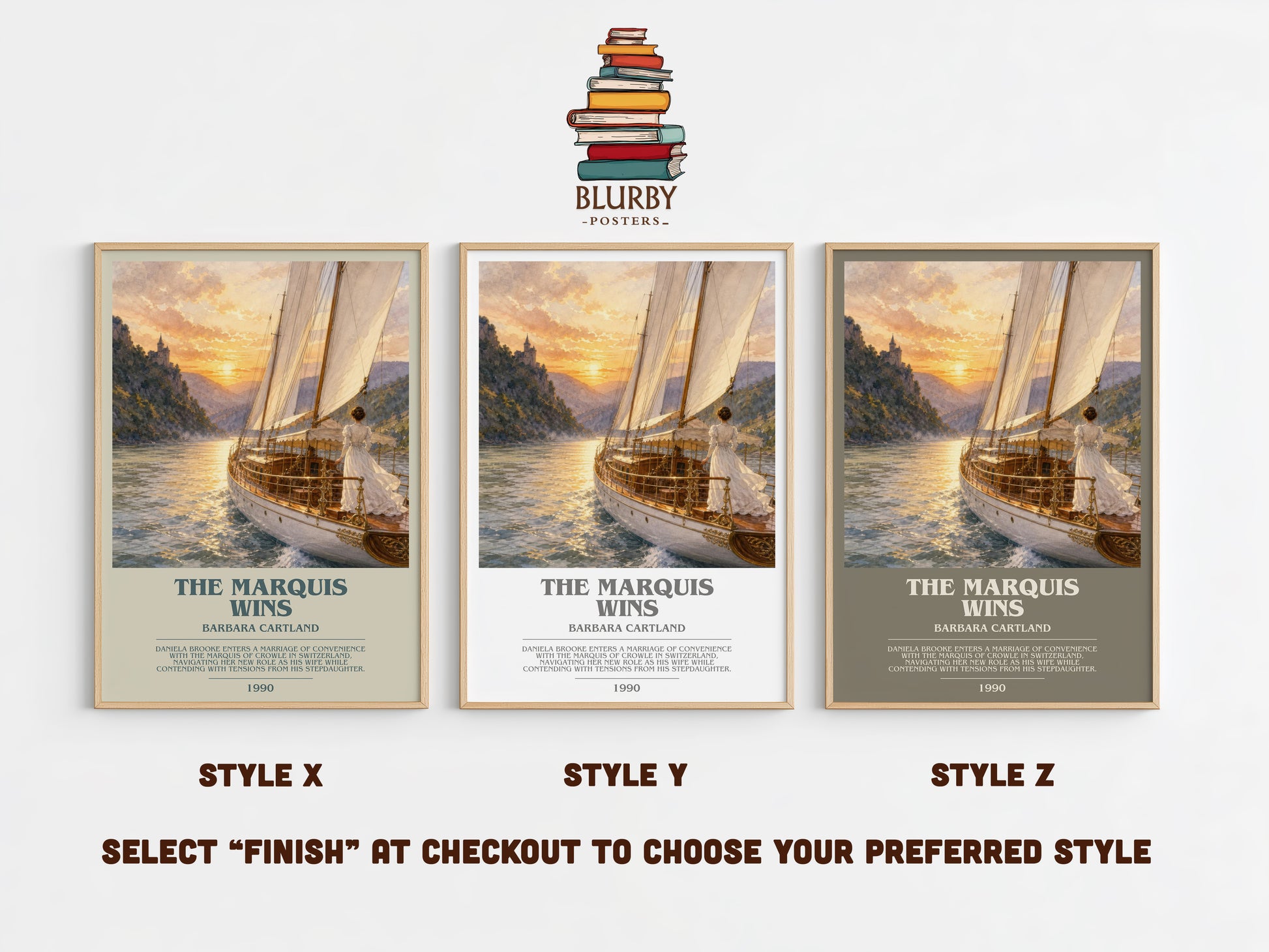 The Marquis Wins bookish print in frame leaning in hallway – romance wall art