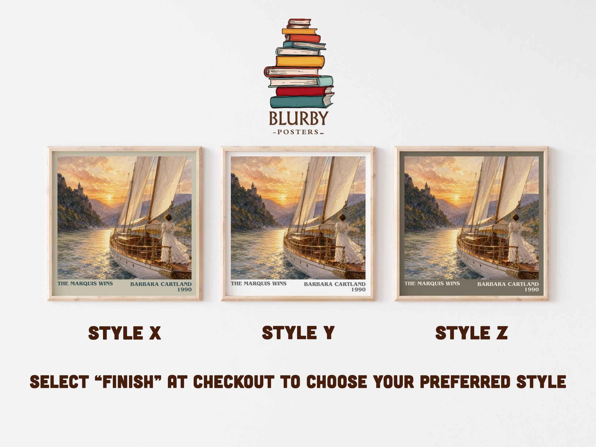 The Marquis Wins literary print in frame leaning in hallway – romance wall art