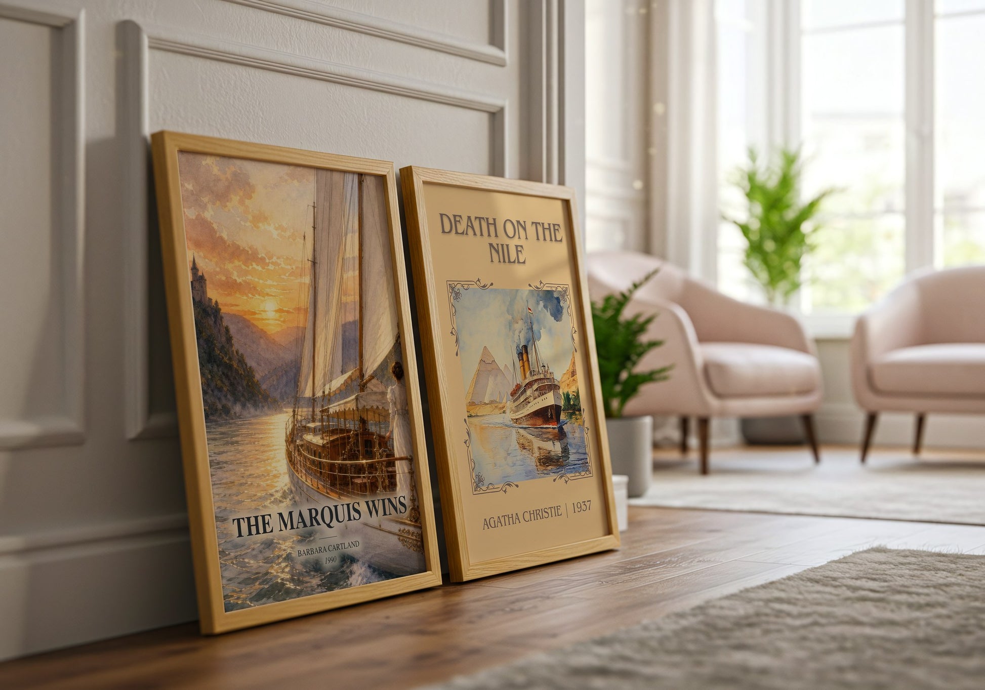 The Marquis Wins watercolour print framed by window – literary home decor