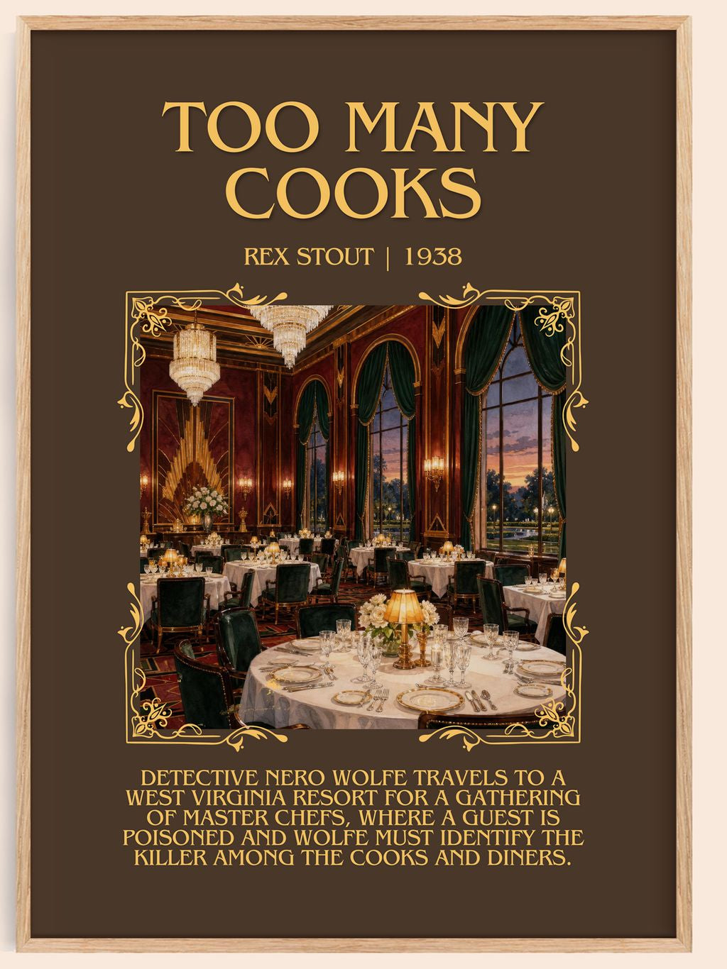 Too Many Cooks Minimalist Book Poster by Rex Stout – book poster