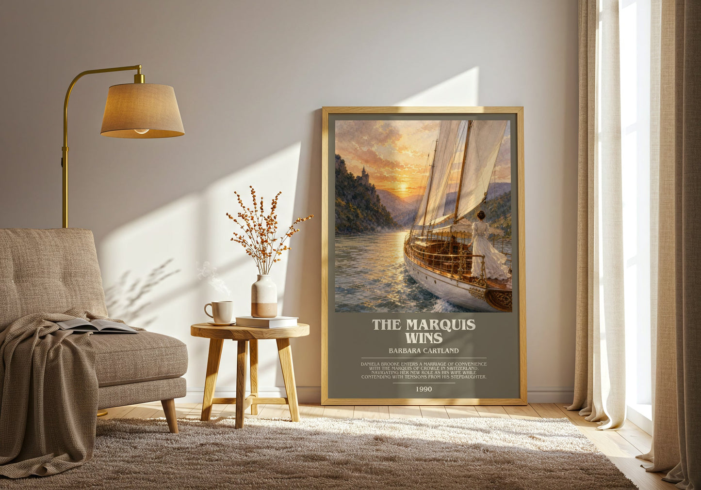 The Marquis Wins bookish print on bookshelf – Barbara Cartland fan gift