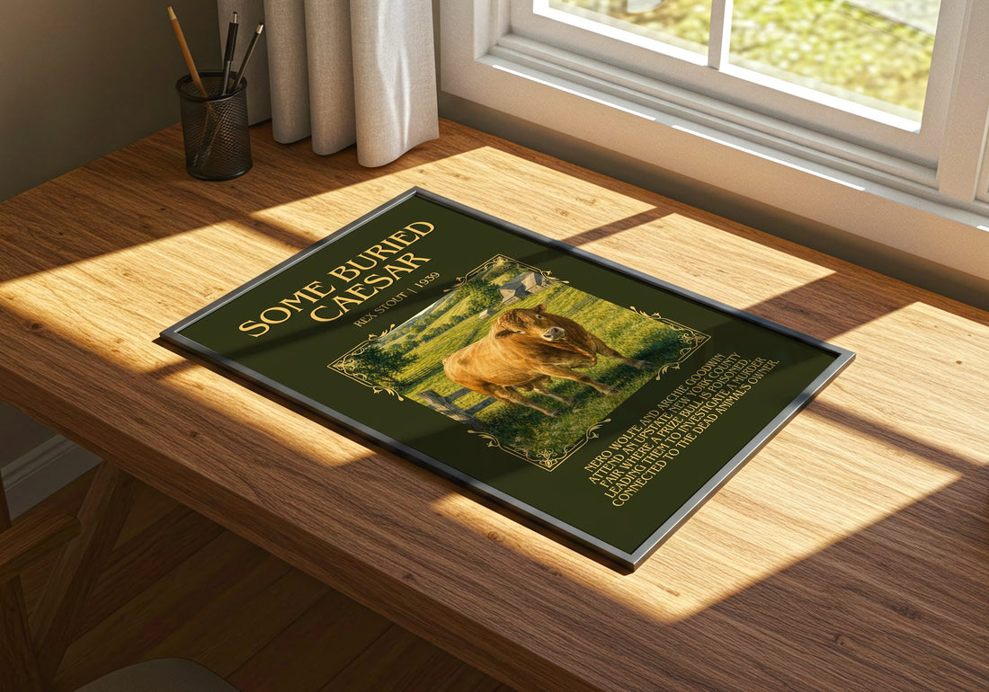 Some Buried Caesar Minimalist Book Poster by Rex Stout – print on a sunlit desk