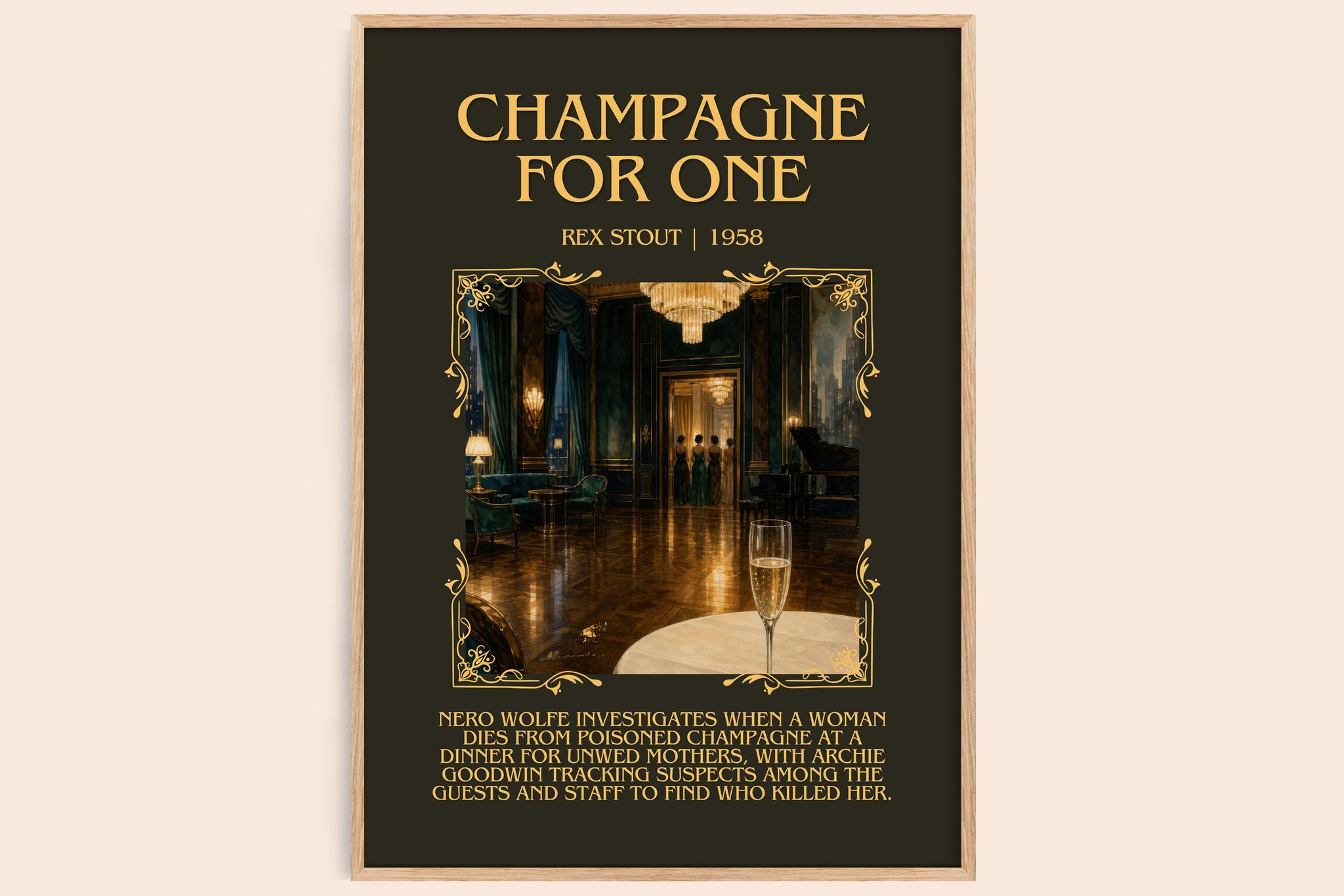 Champagne for One Minimalist Book Poster by Rex Stout