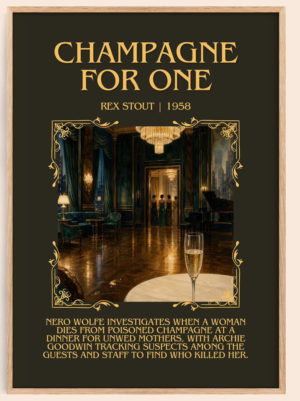 Champagne for One Minimalist Book Poster by Rex Stout – book poster