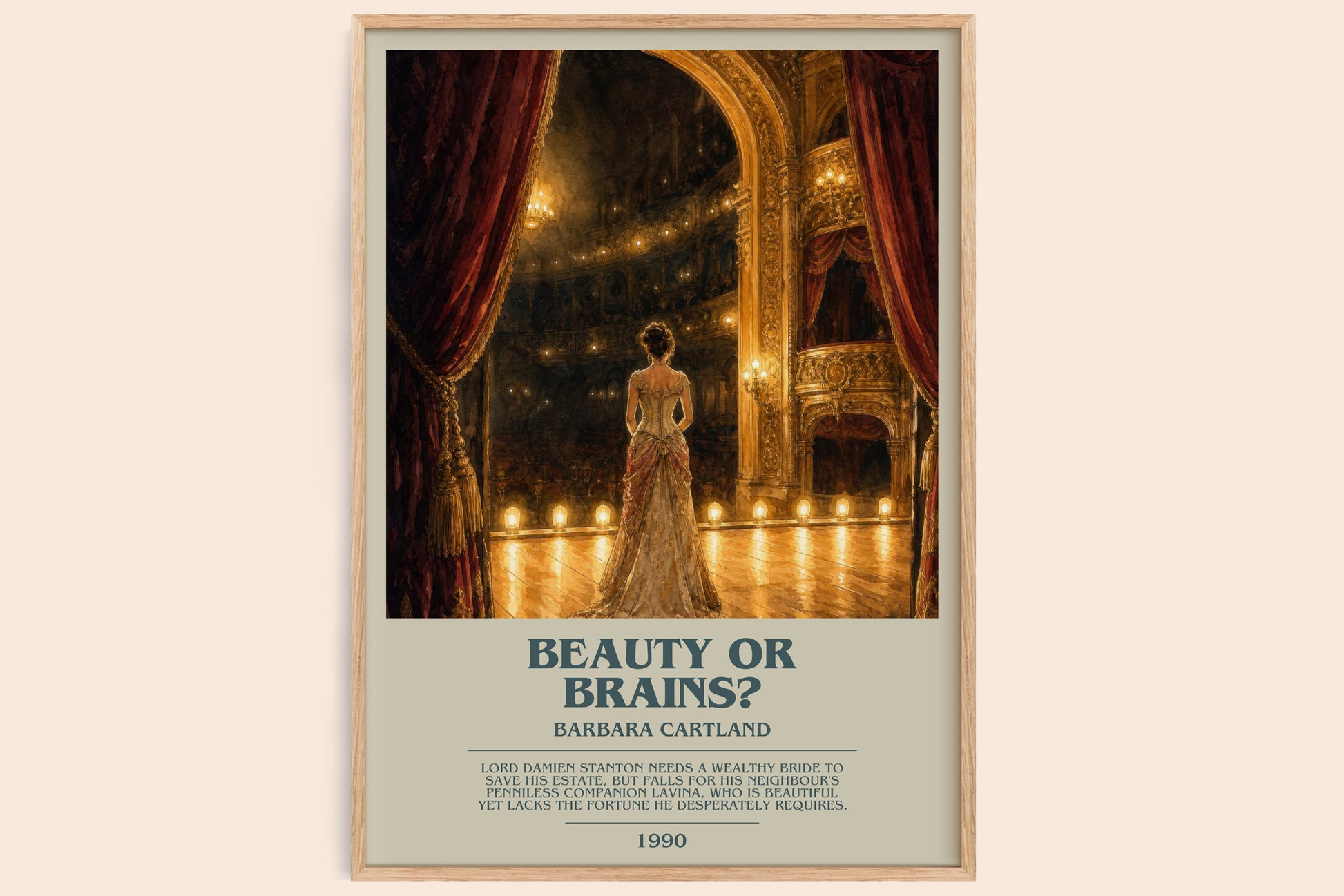Beauty Or Brains? bookish book poster by Barbara Cartland – framed literary art print