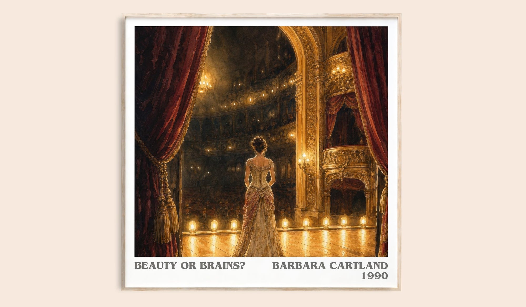 Beauty Or Brains? literary book poster by Barbara Cartland – framed literary art print