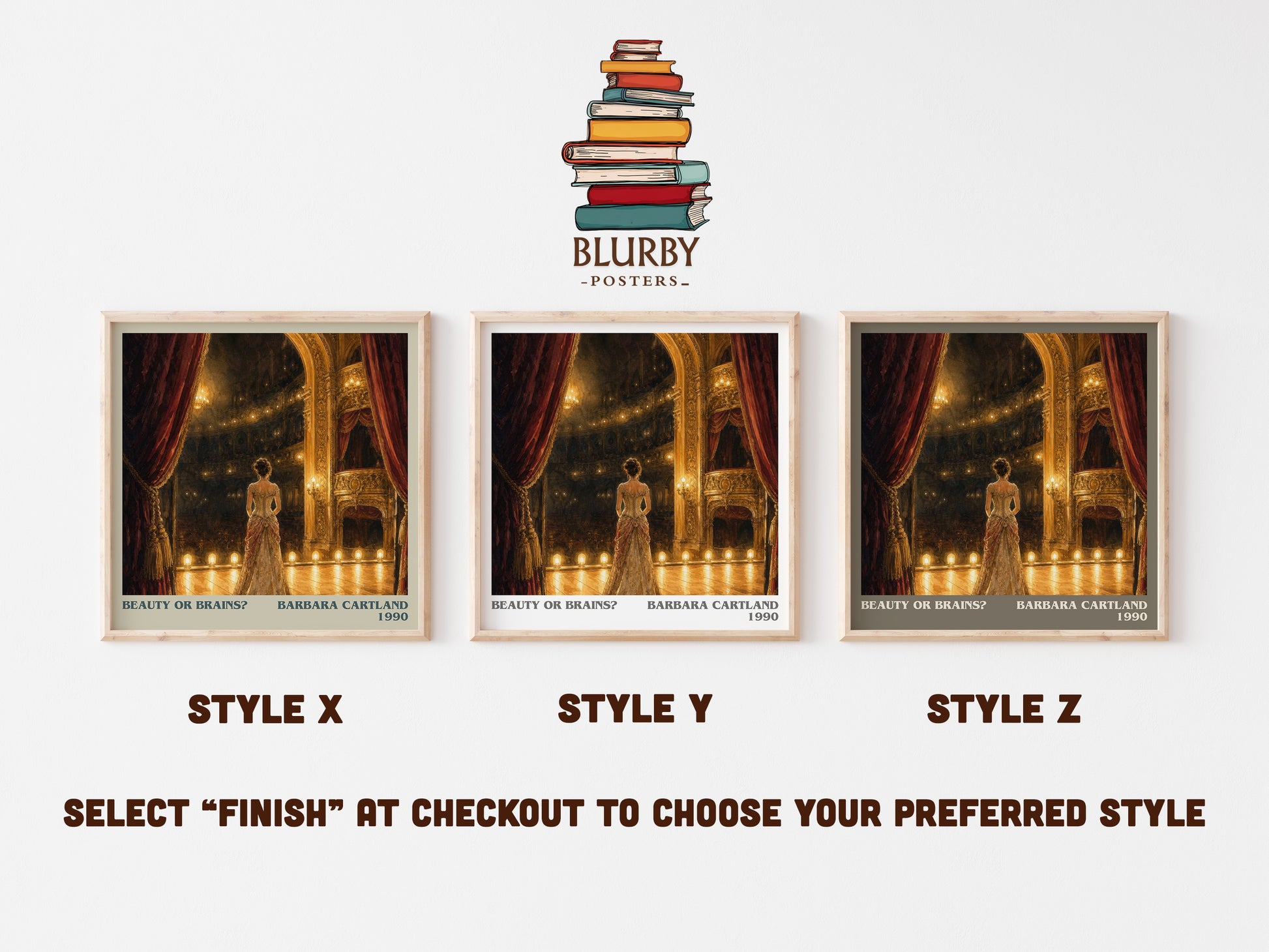 Beauty Or Brains? literary print in frame leaning in hallway – romance wall art