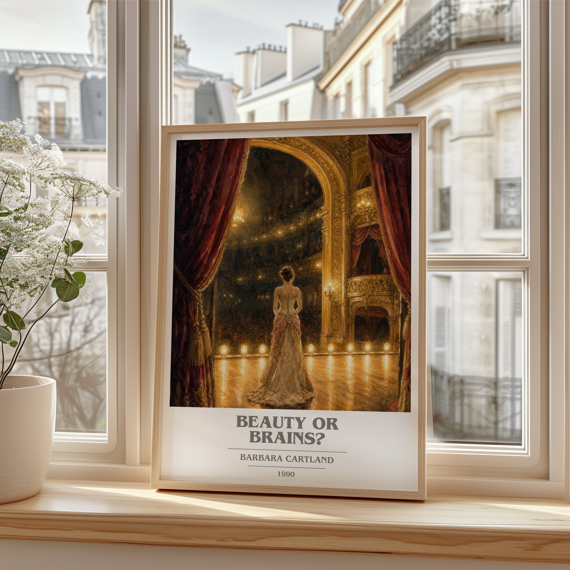 Beauty Or Brains? book cover poster colour and style options – Barbara Cartland book art