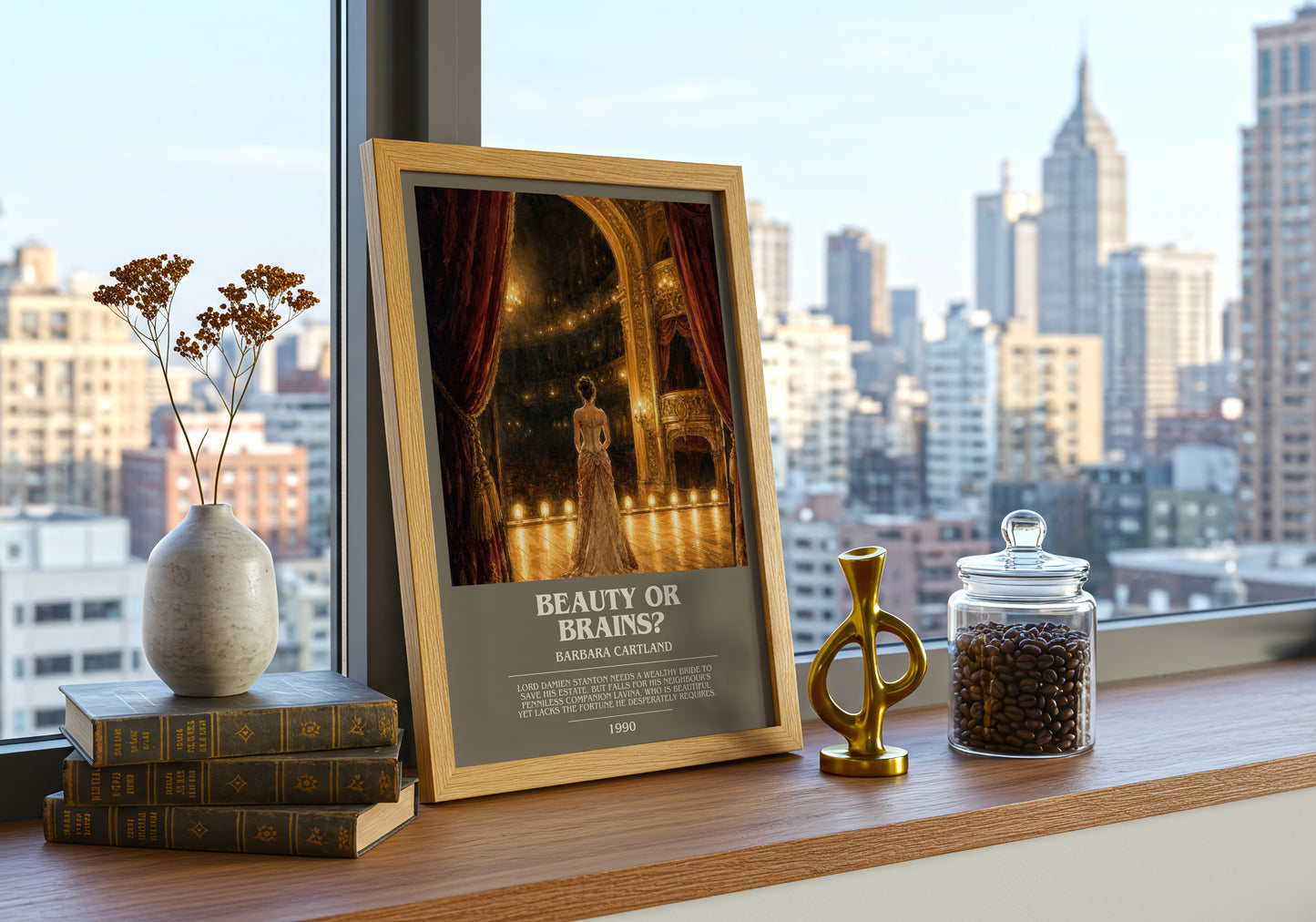 Beauty Or Brains? bookish print framed by window – literary home decor