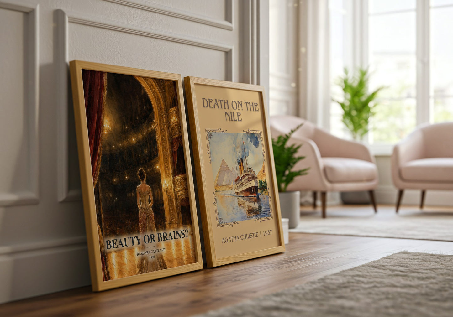 Beauty Or Brains? watercolour print framed by window – literary home decor