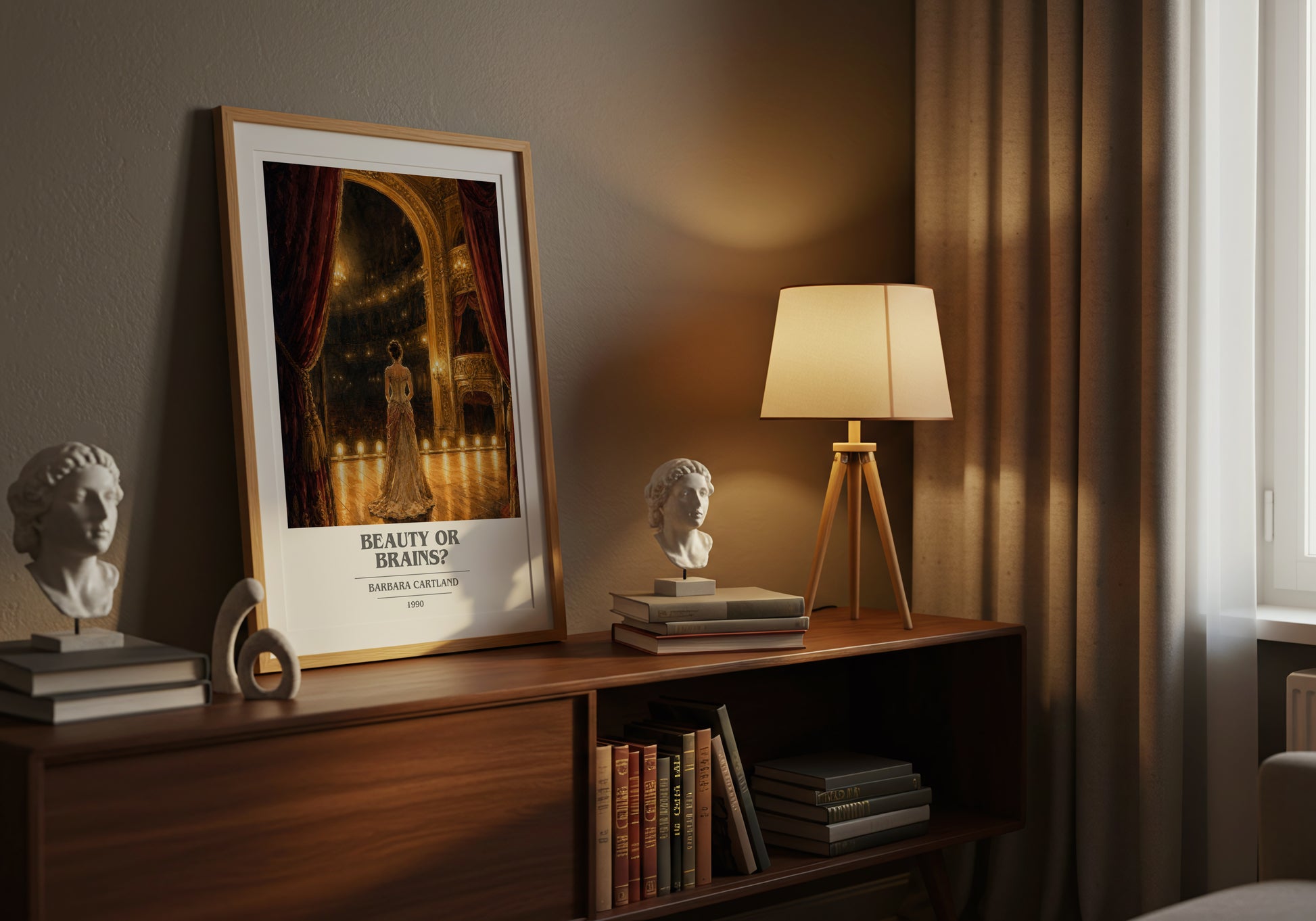 Beauty Or Brains? book cover book poster framed on wall – romance wall art