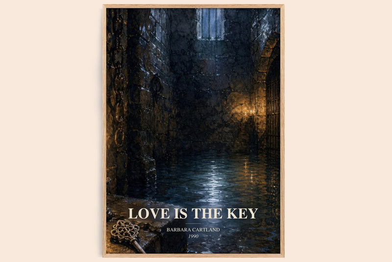 Love Is The Key watercolour book poster by Barbara Cartland – framed literary art print