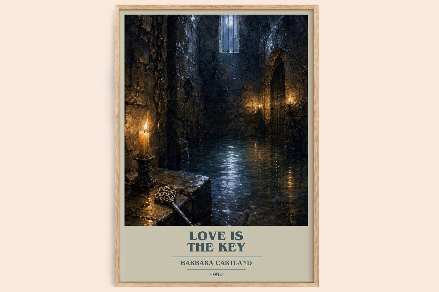 Love Is The Key book cover book poster by Barbara Cartland – framed literary art print