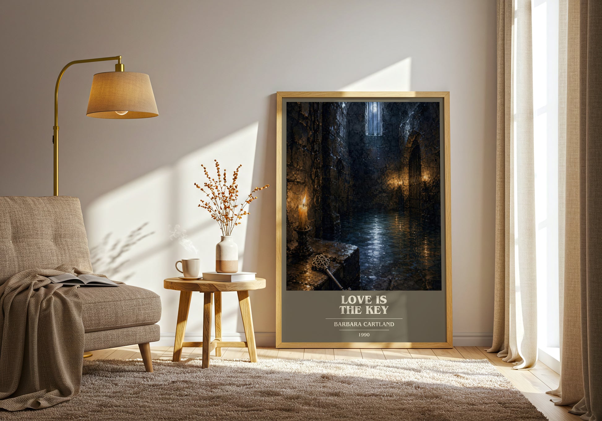 Love Is The Key book cover print on bookshelf – Barbara Cartland fan gift