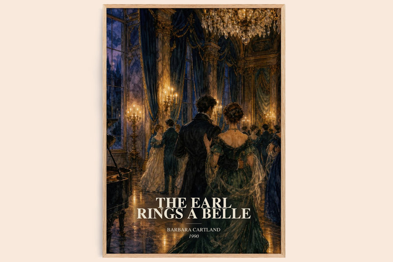 The Earl Rings A Belle watercolour book poster by Barbara Cartland – framed literary art print