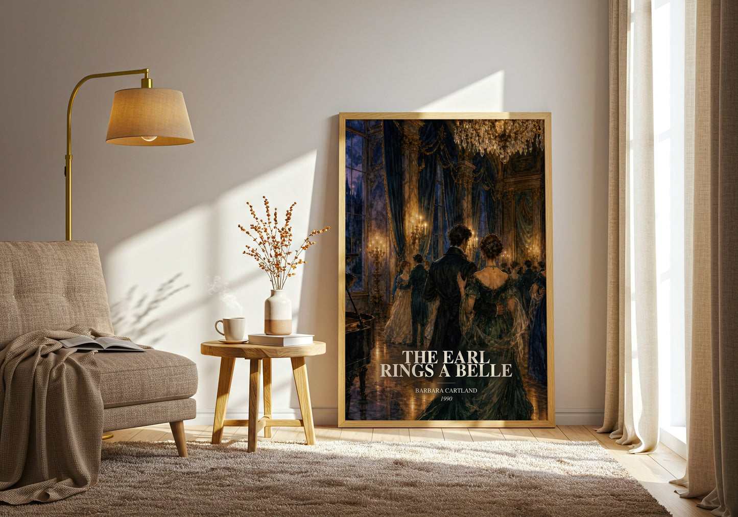 The Earl Rings A Belle watercolour print in frame leaning in hallway – romance wall art