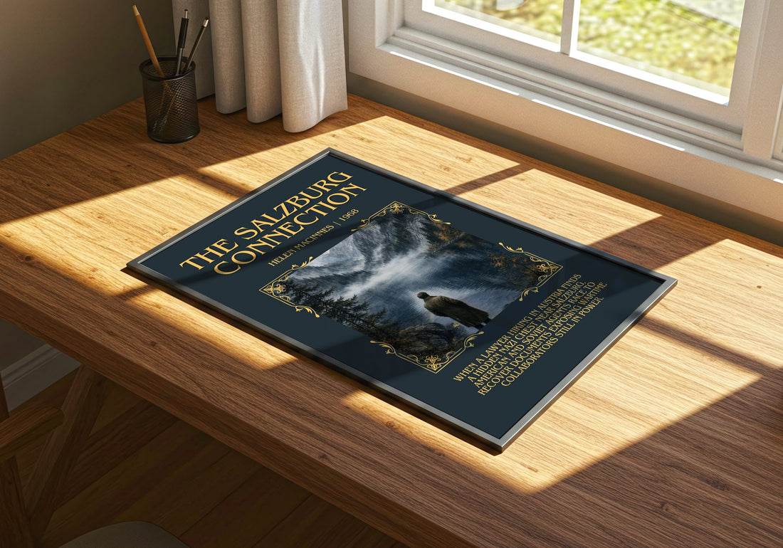 The Salzburg Connection Minimalist Book Poster by Helen MacInnes – print on a sunlit desk