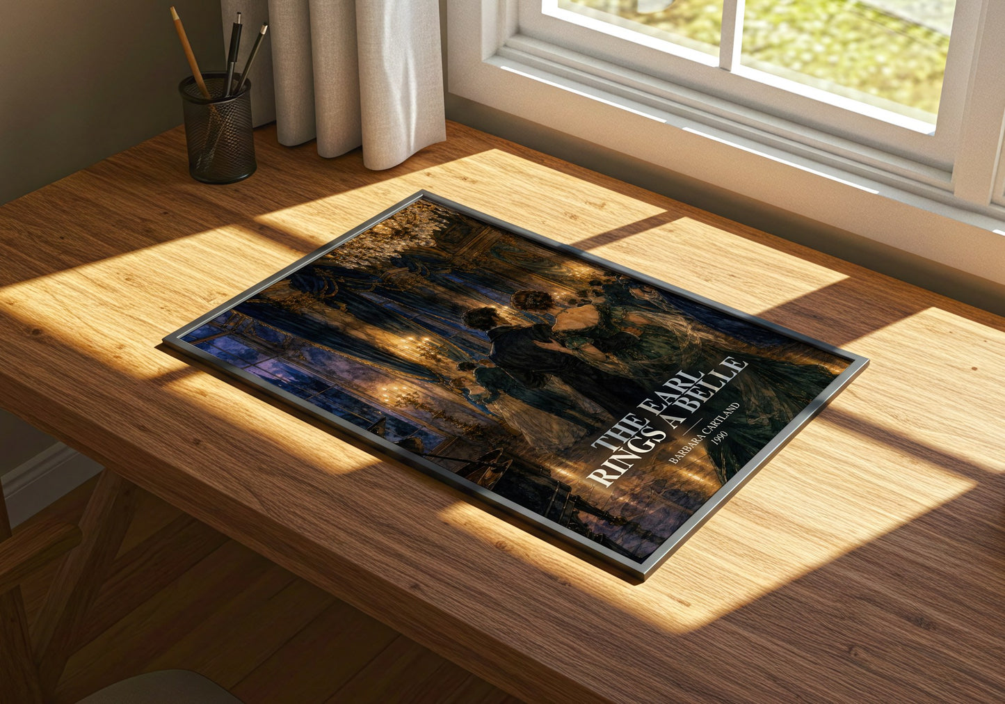 The Earl Rings A Belle watercolour book poster framed on wall – romance wall art