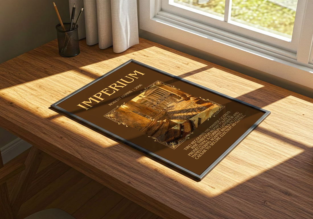 Imperium Minimalist Book Poster by Robert Harris – print on a sunlit desk