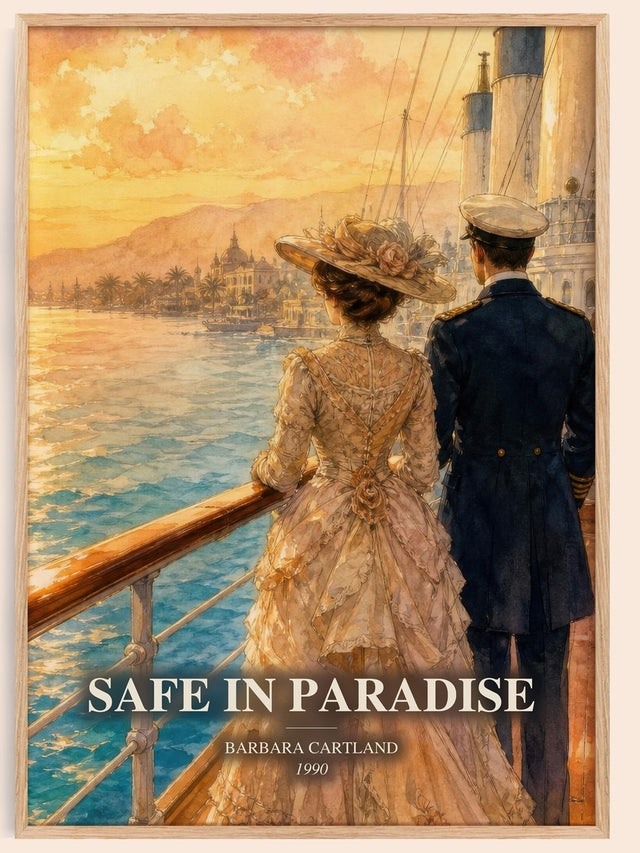 Safe In Paradise Book Watercolour Illustration by Barbara Cartland