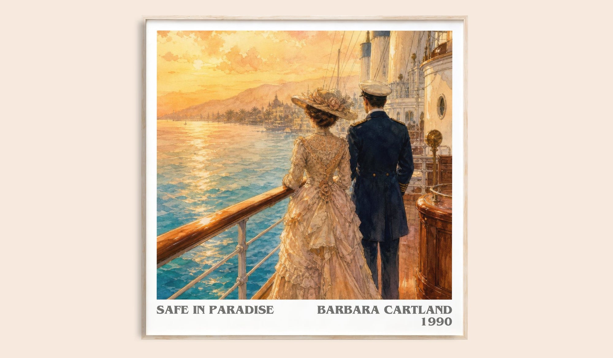 Safe In Paradise literary book poster by Barbara Cartland – framed literary art print