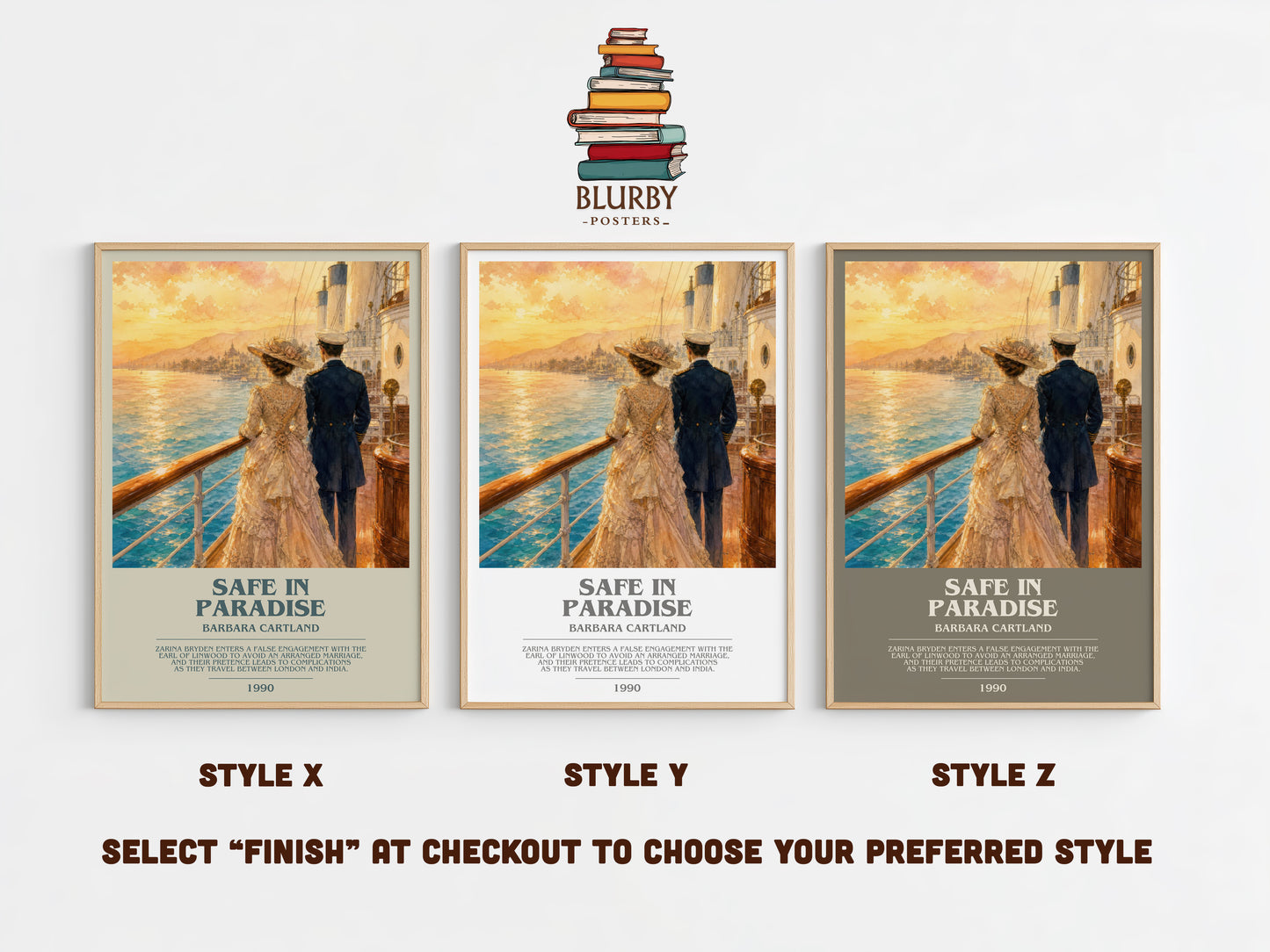 Safe In Paradise bookish print in frame leaning in hallway – romance wall art