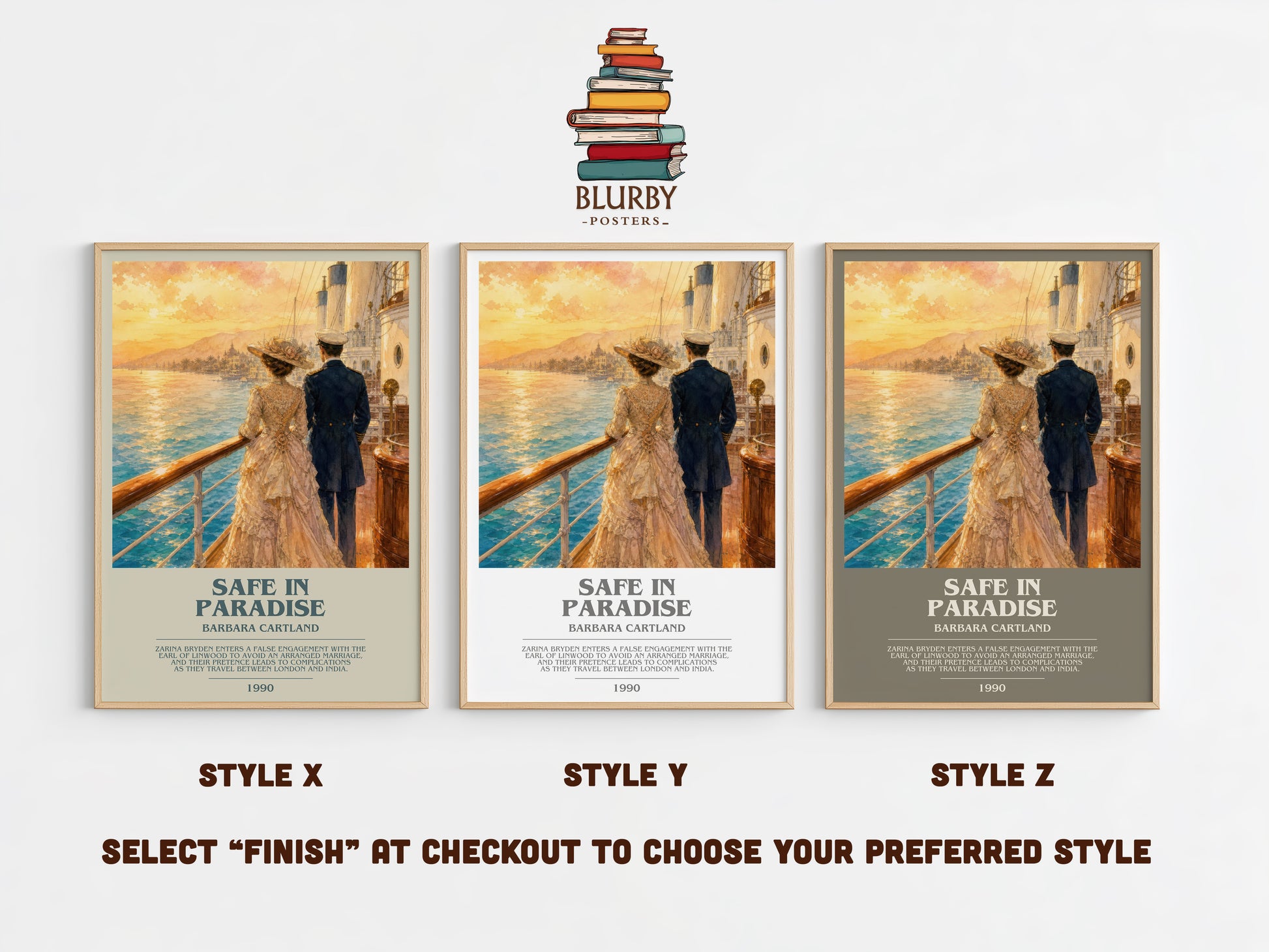Safe In Paradise bookish print in frame leaning in hallway – romance wall art