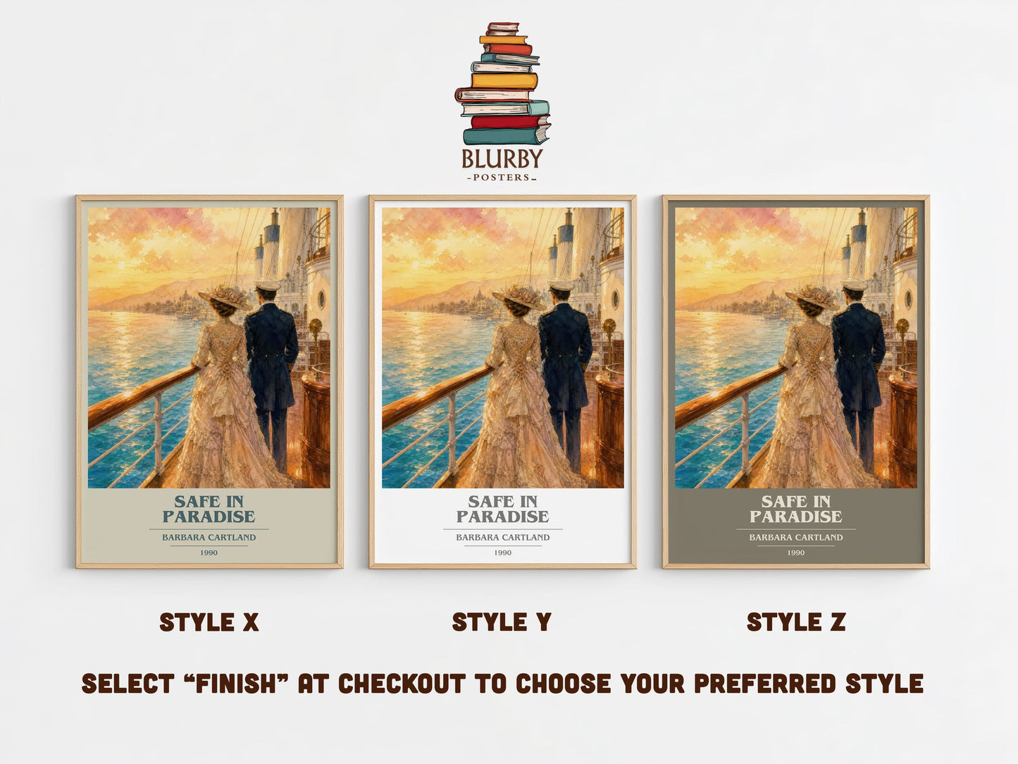 Safe In Paradise book cover print in frame leaning in hallway – romance wall art