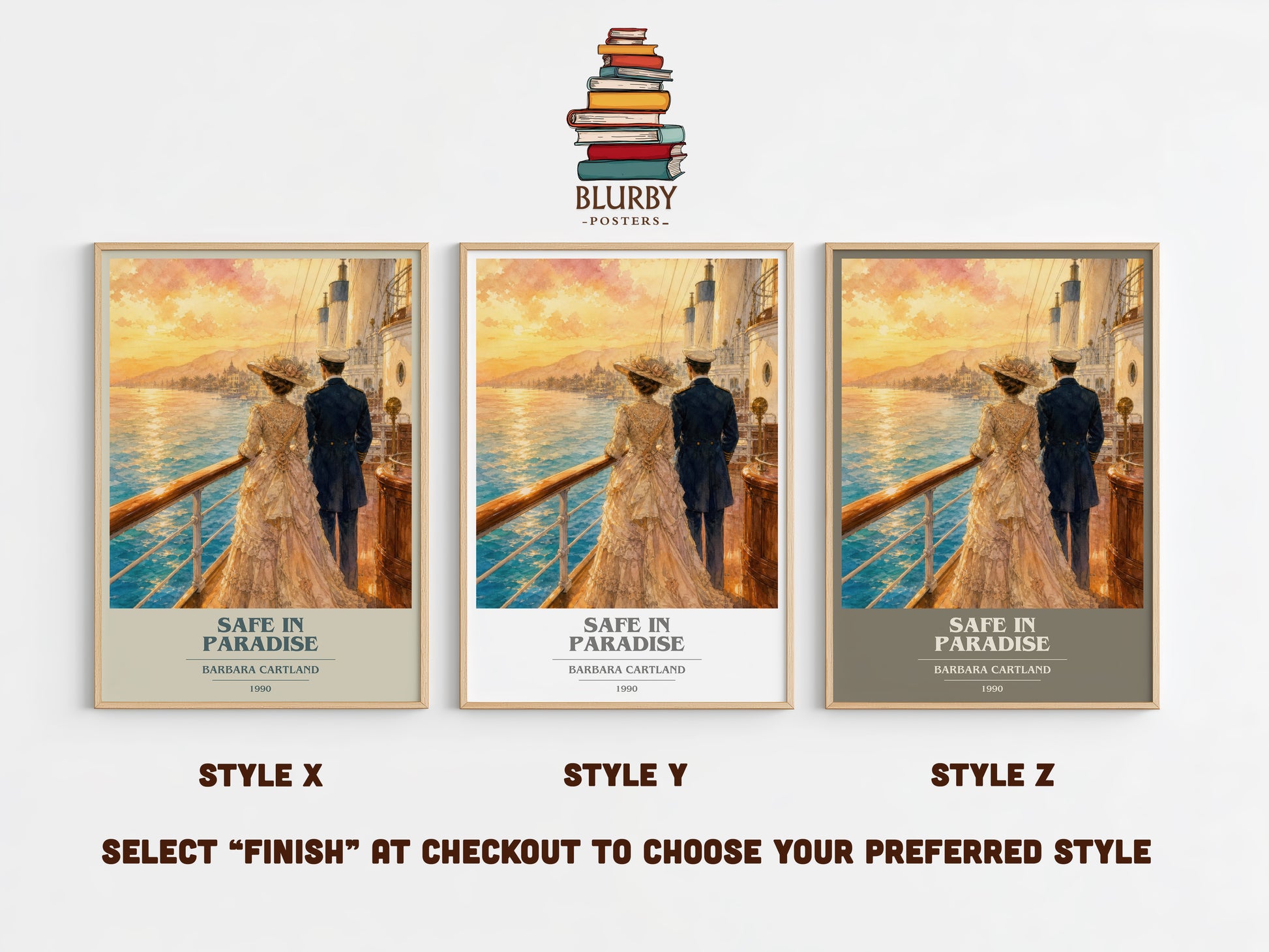 Safe In Paradise book cover print in frame leaning in hallway – romance wall art