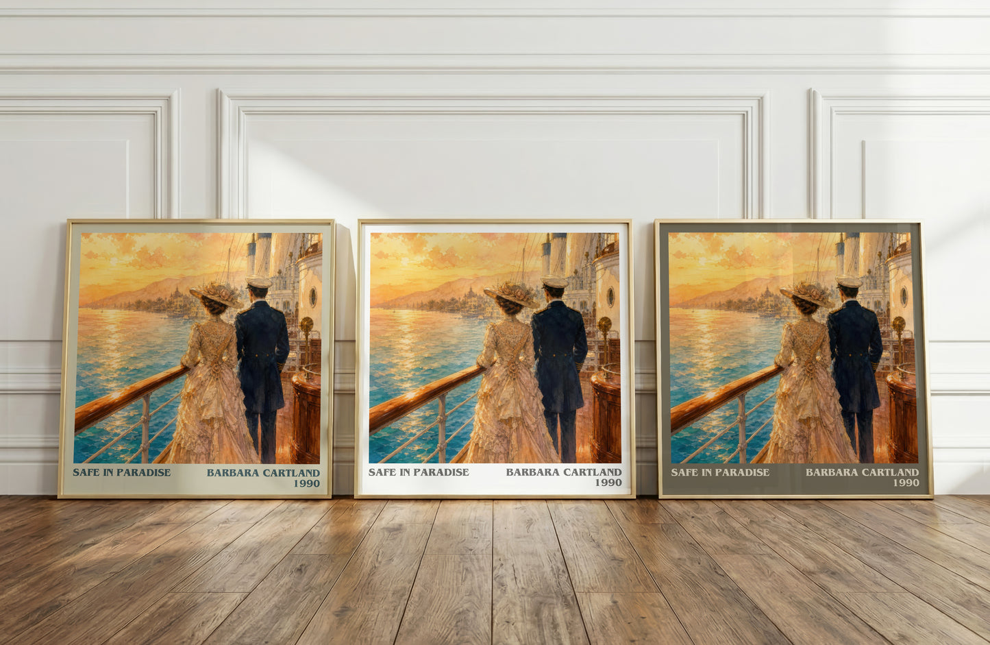 Safe In Paradise literary art print colour and style options – Barbara Cartland book art