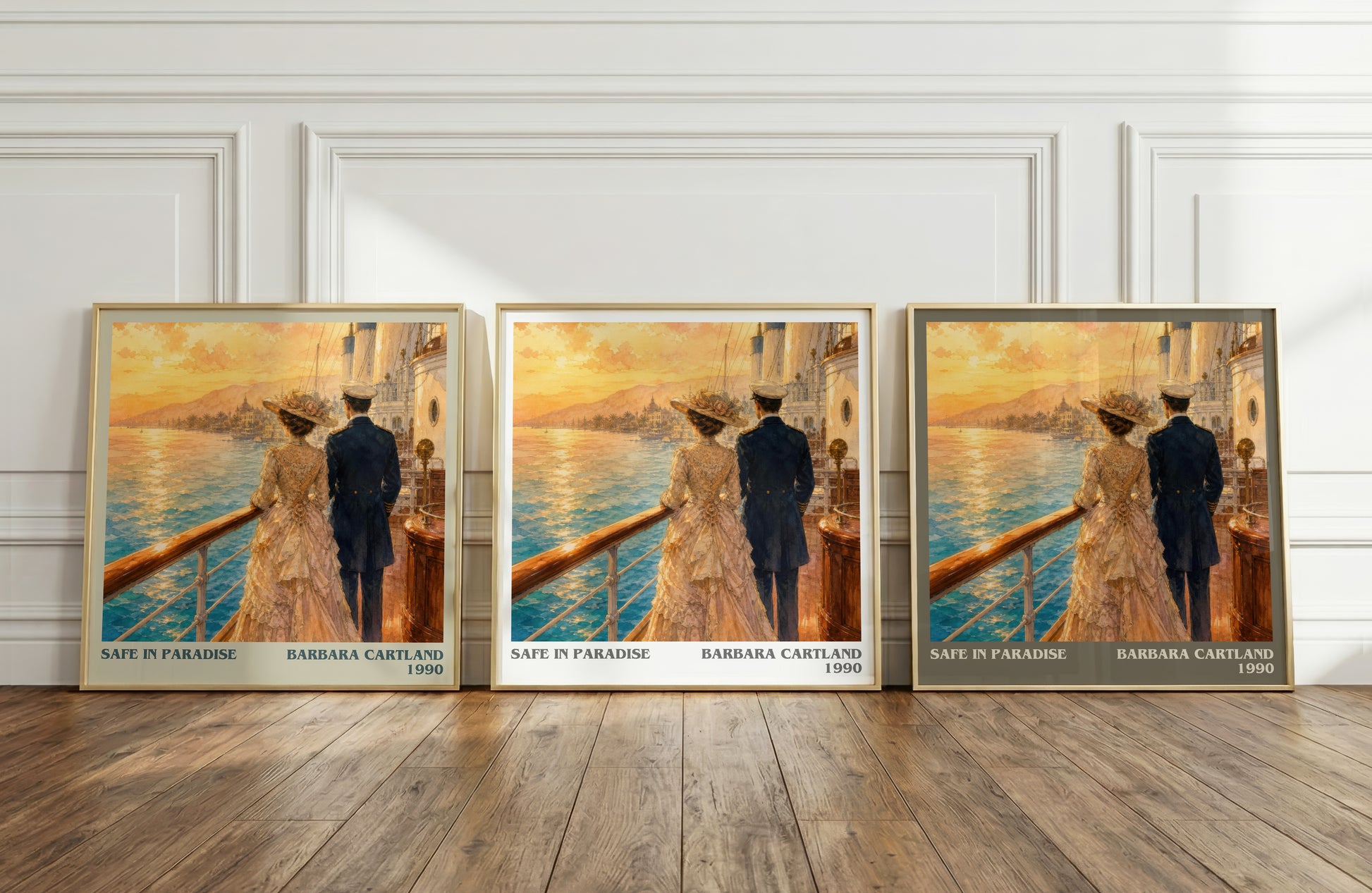 Safe In Paradise literary art print colour and style options – Barbara Cartland book art