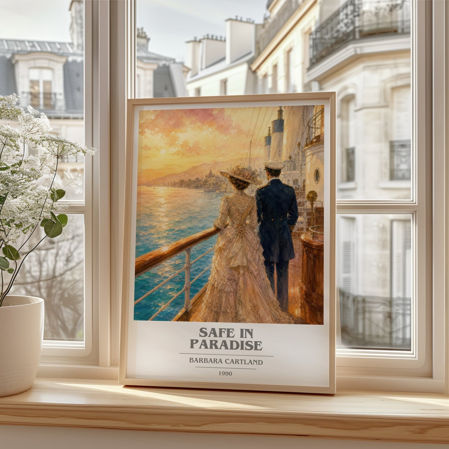 Safe In Paradise book cover poster colour and style options – Barbara Cartland book art
