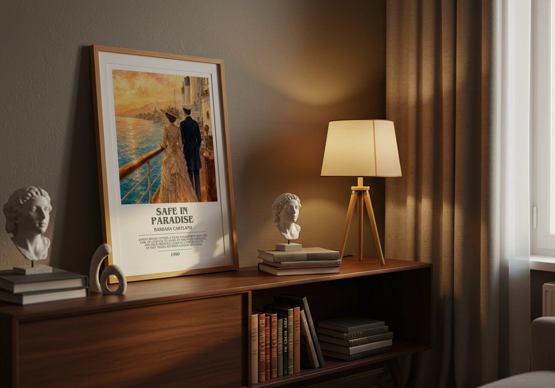 Safe In Paradise bookish book poster framed on wall – romance wall art
